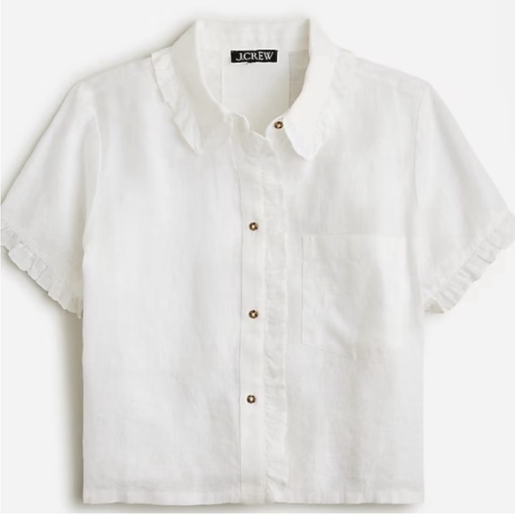 J. Crew Ruffle-trim button-up shirt in linen - Picture 2 of 3